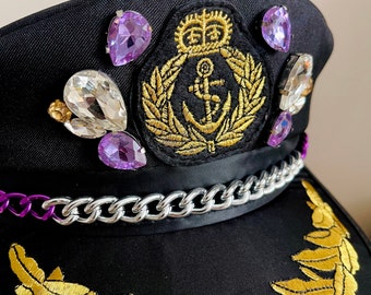 Vintage Unique Embellished Beaded Chain Captain Navy Hat Cap One Size il_1080xN.4107464138_g96l.jpg main image 3