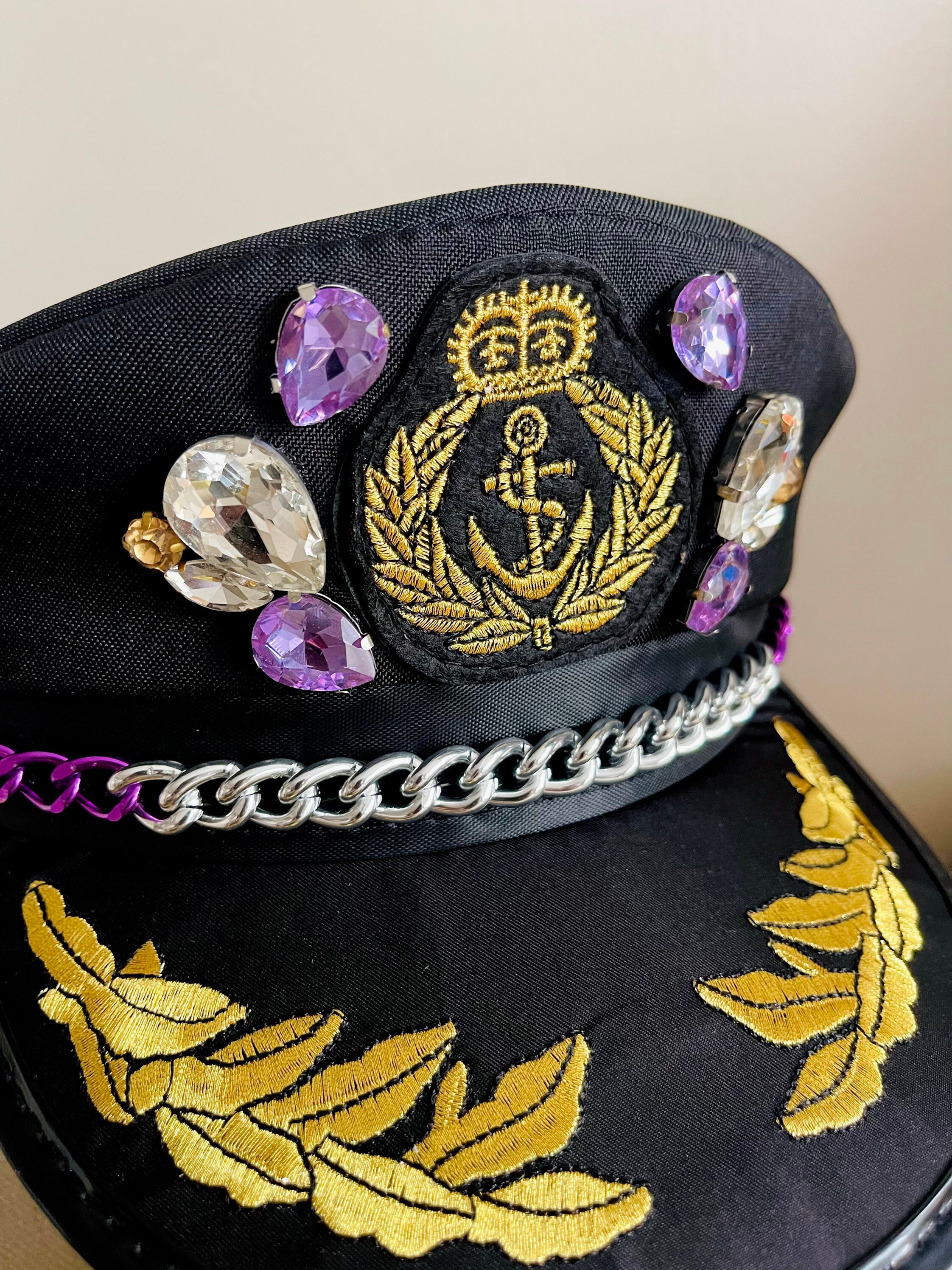 Festival Purple and Black Peaked Military Sailor Captain Hat  display picture 1