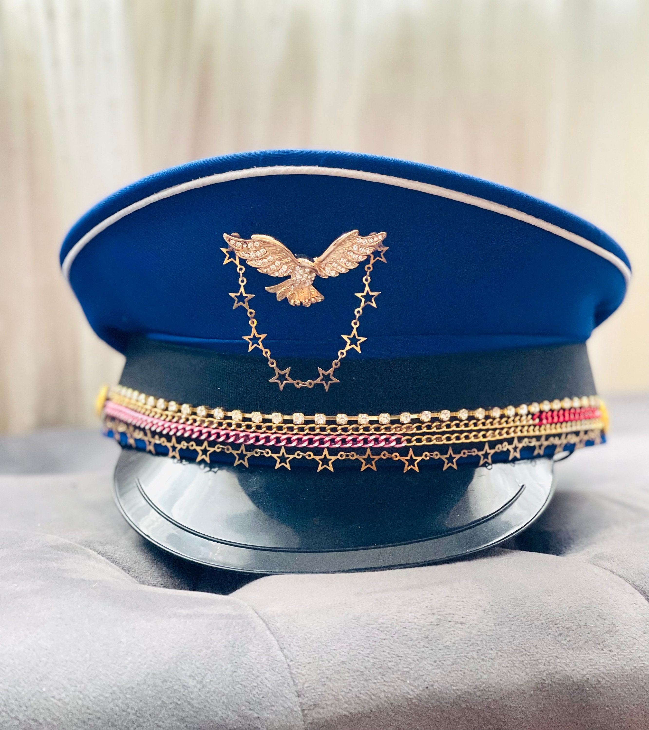 Royal Blue Military Peaked Captain Hat 