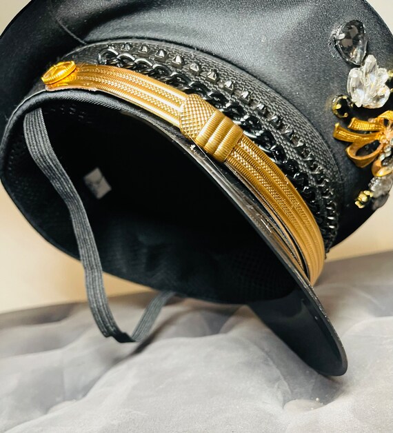 Pretty Black and Gold Military Peaked Black Captain Hat With  display picture 1