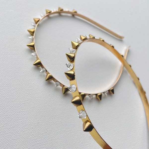 Tuck 'ROCK QUEEN' Swarovski Crystal Spike Headband Gold