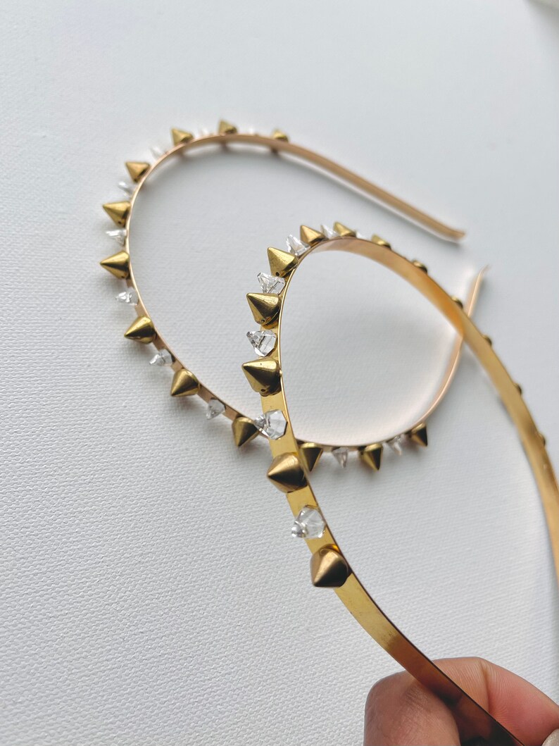 Tuck 'ROCK QUEEN' Swarovski Crystal Spike Headband Gold image 1