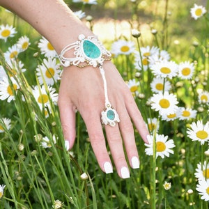 white bridal ring bracelet, chrysocolla boho wedding jewelry, bohemian amethyst  slave bracelet