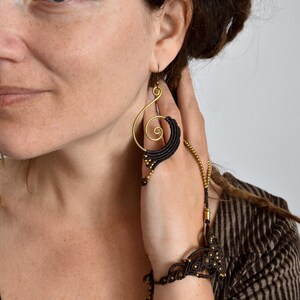 tiger eye macrame earrings, dark brown tribal jewelry, spiral brass earrings, red earrings image 7