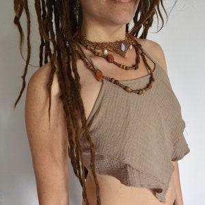 Short backless summer top, pixie festival top, elven clothing DUSTY BEIGE