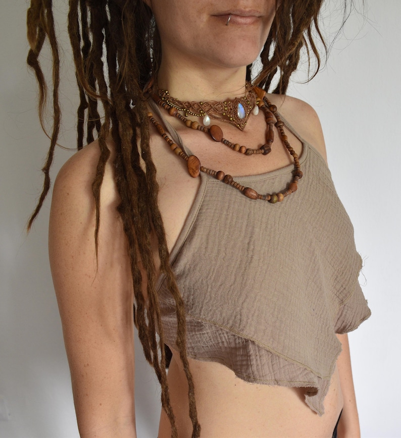 Short backless summer top, pixie festival top, elven clothing DUSTY BEIGE