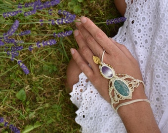 White  bridal ring bracelet, amethyst bohemian macrame jewelry, amazonite bracelet