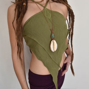 Olive green elven top, women summer top, cotton pixie clothing, goa top