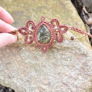 gypsy green moss agate crown, tribal macrame headband, forest elven tiara image 8