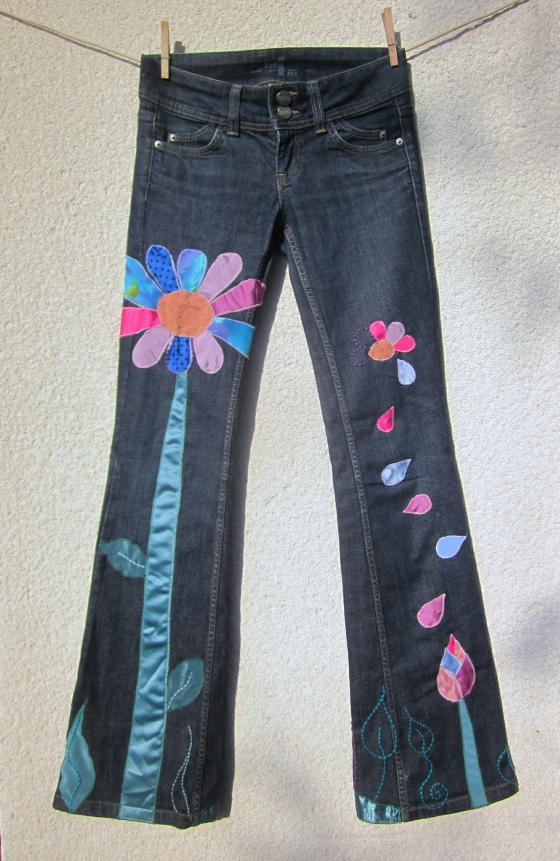 hippie boho jeans with flowers | Etsy