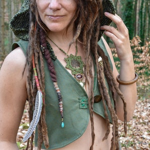 green elven vest, hooded pixie vest, forest fairy costume, tribal mandala top image 1