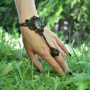 Brown macrame ring bracelet, moss agate earthy jewelry, forest fairy festival bracelet, image 4