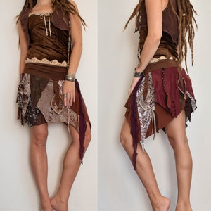 women warrior skirt, brown tribal festival skirt, earthy elven skirt, jungle queen clothing image 1