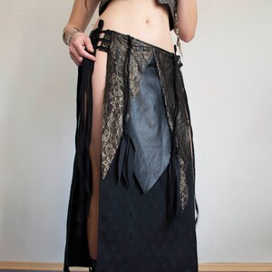 Long black split skirt, festival belt skirt, punk metal skirt zdjęcie 7