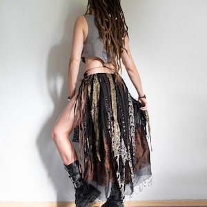 Long black and brown split skirt, silk festival belt skirt, ren fair costume