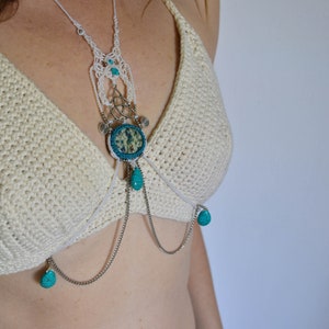 K2 jasper body chain, turquoise howlite boho body jewelry, white summer belly waist belt