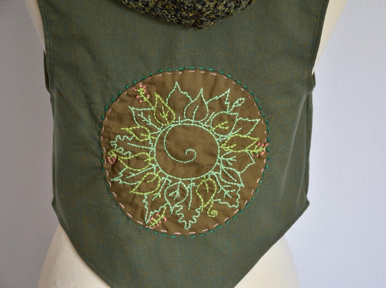 green elven vest, hooded pixie vest, forest fairy costume, tribal mandala top image 8