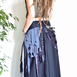 Long black festival skirt, extra large size halloween costume, tattered skirt image 4