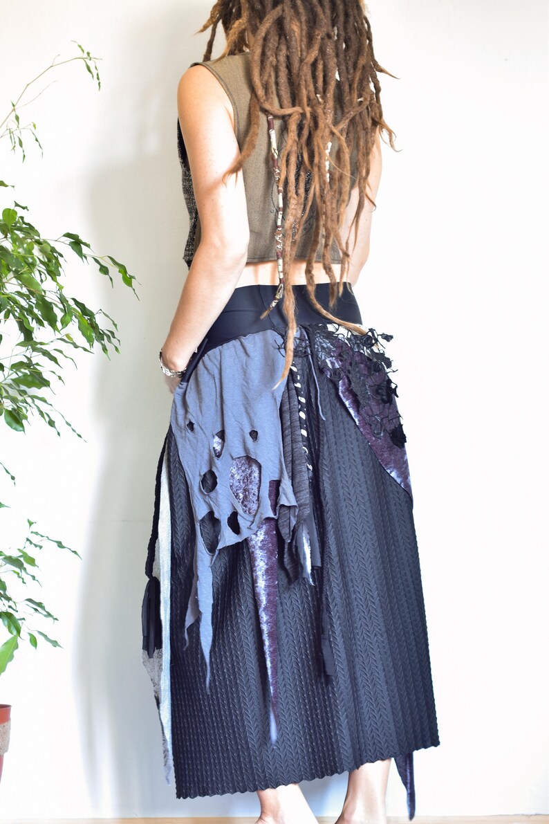 Long black festival skirt, extra large size halloween costume, tattered skirt image 4