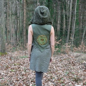 green elven vest, hooded pixie vest, forest fairy costume, tribal mandala top image 6