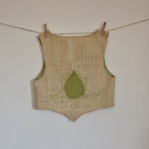 Green lotus hemp vest, womens linen festival top, goa hippy clothing