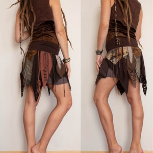 women warrior skirt, brown tribal festival skirt, earthy elven skirt, jungle queen clothing image 6