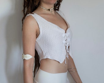 White cotton vest, women pointy vest, burner top, festival wear