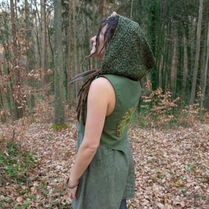 green elven vest, hooded pixie vest, forest fairy costume, tribal mandala top image 3