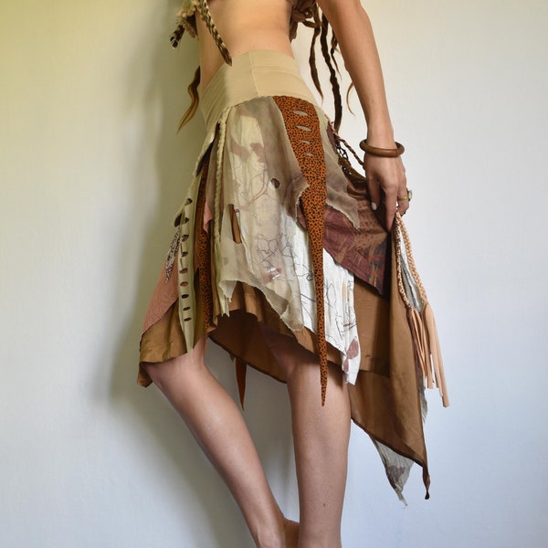 Brown jungle gypsy festival skirt, tribal burner costume, warrior princess clothing