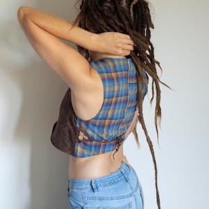 Brown and blue cotton vest, women hippy top