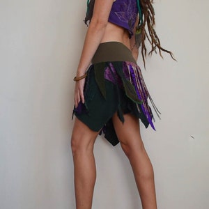 colorful festival pixie skirt, jungle fairy costume, purple and green short skirt