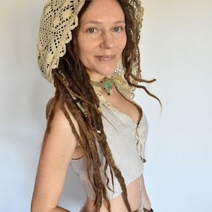 Beige hooded vest, linen cotton summer top, women boho vest, earthy clothing