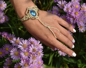 white labradorite bridal ring bracelet, amethyst bohemian macrame jewelry