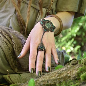 Brown macrame ring bracelet, moss agate earthy jewelry, forest fairy festival bracelet, image 3