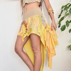 yellow jungle festival skirt, long tie dye tribal clothing, psy costume