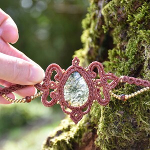 gypsy green moss agate crown, tribal macrame headband, forest elven tiara image 5