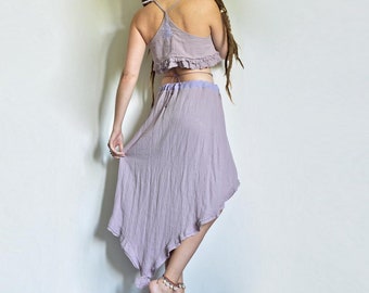 Lavender fairy crop top and skirt, summer cotton fairy set, violet pixie costume