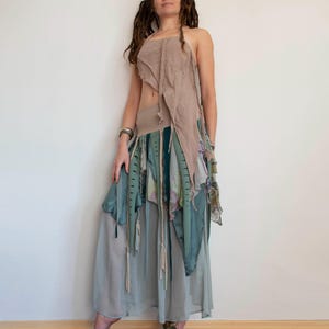 Sage green summer festival skirt, long pixie skirt with braids, dancer costume