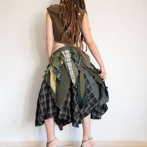 Falda cruzada verde de bosque, falda de duende del bosque con trenzas, disfraz de feria renacentista