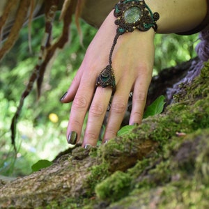 Brown macrame ring bracelet, moss agate earthy jewelry, forest fairy festival bracelet, image 7