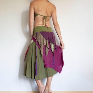 Jupe de lutin rose et verte, jupe de festival tribal, costume d'elfe de la forêt