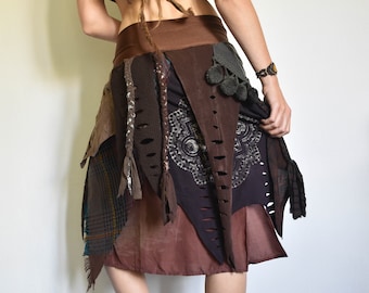 earthy elven skirt, jungle princess tribal clothing, distressed burner skirt
