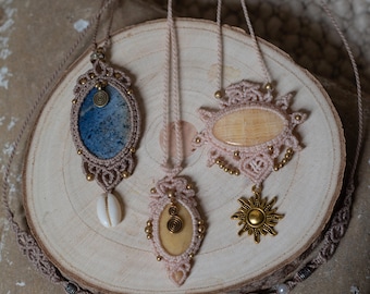Bohemian Summer Necklces, Ocean Inspired Macrame Jewelry