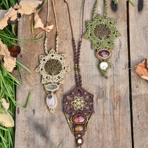 macrame mandala necklace, tree of life jewelry, crystal meditation jewelry