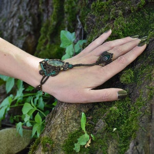 Brown macrame ring bracelet, moss agate earthy jewelry, forest fairy festival bracelet, image 2