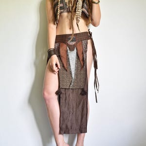 Falda con cinturón tribal marrón, traje de la Feria del Ren, parches cosidos a mano