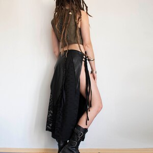 Long black split skirt, festival belt skirt, punk metal skirt zdjęcie 2