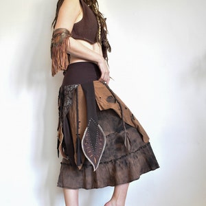 earthy elven skirt, jungle princess tribal clothing, distressed burner skirt