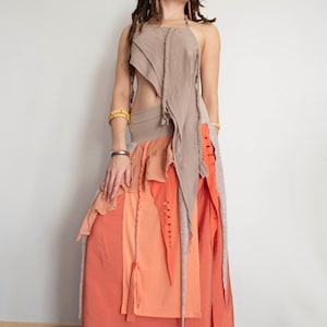 Long summer peach color skirt, tribal dance costume, skirt with braids