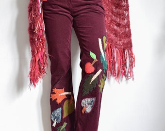 autumn leaves red pants, women patchwork pants, mother nature costume